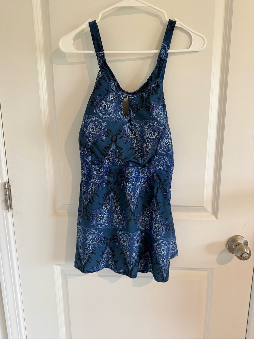 Septangle Blue Paisley Tankini Swimsuit Set w/ Black Boy Shorts Size 16